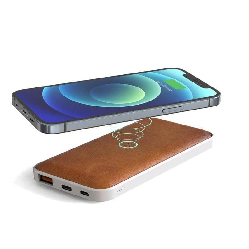 ALBECK - Recycled Leather 10000mAh PD Powerbank - White/Tan 4