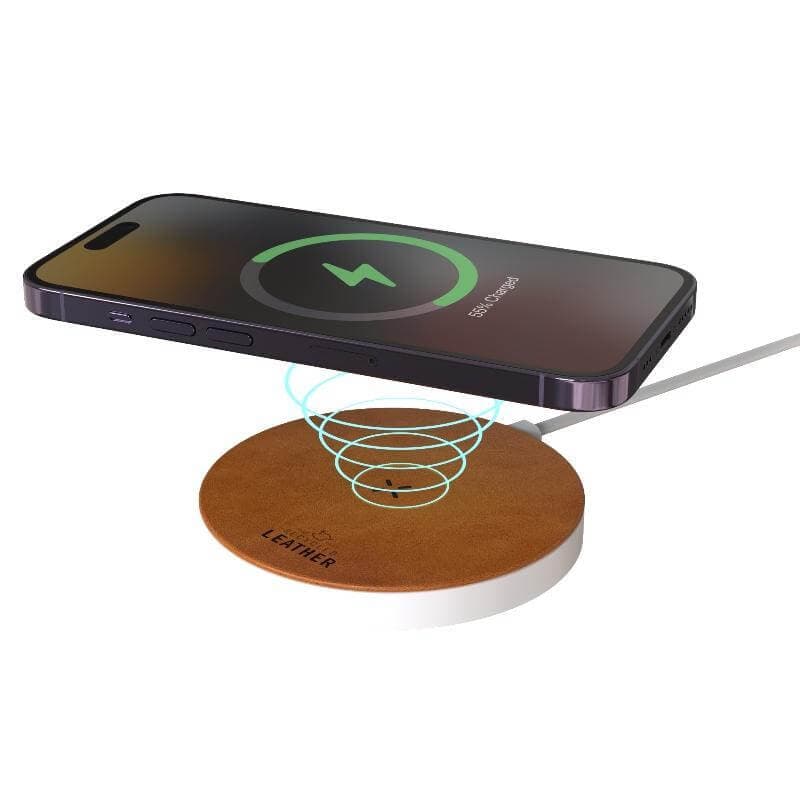 ANZIO - Recycled Leather 15W Wireless Charger - White/Tan 2