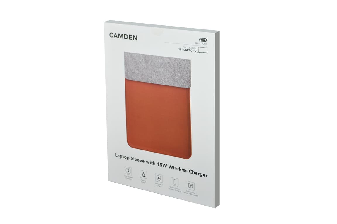 CAMDEN - Giftology 14" Felt Laptop Sleeve With 15W Magnetic Charger - Tan 8
