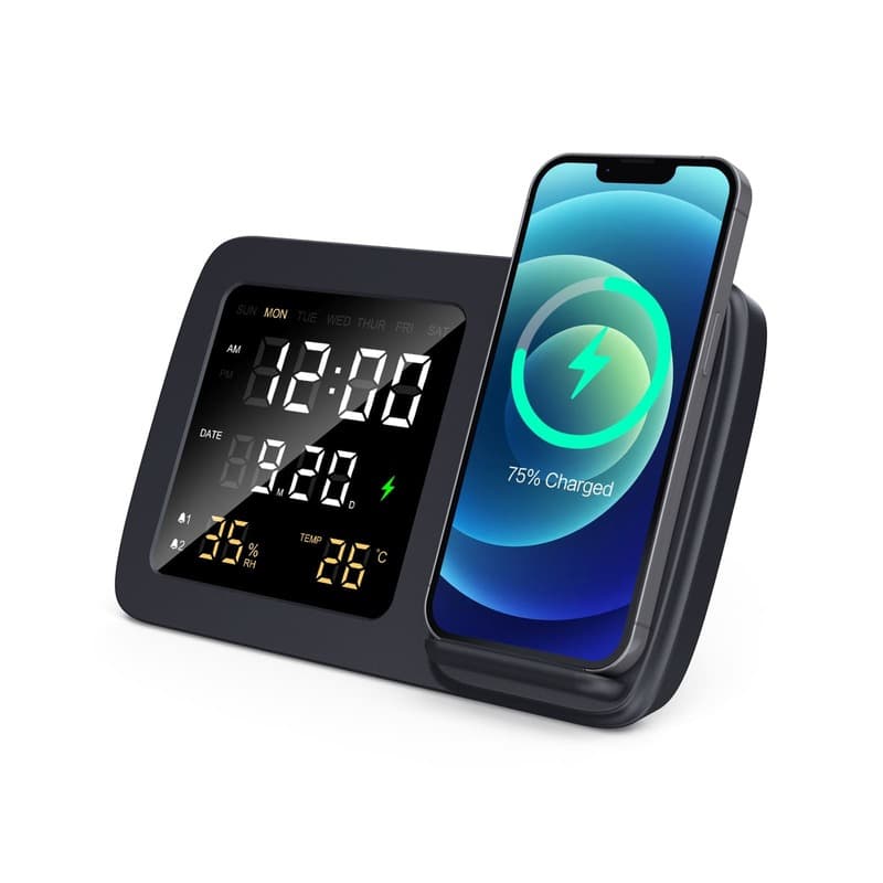 RISE - Giftology Digital Alarm Clock & Wireless Charger - Black 5