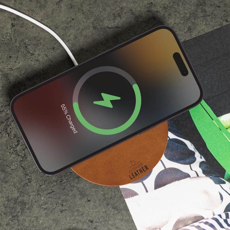 ANZIO - Recycled Leather 15W Wireless Charger - White/Tan 4