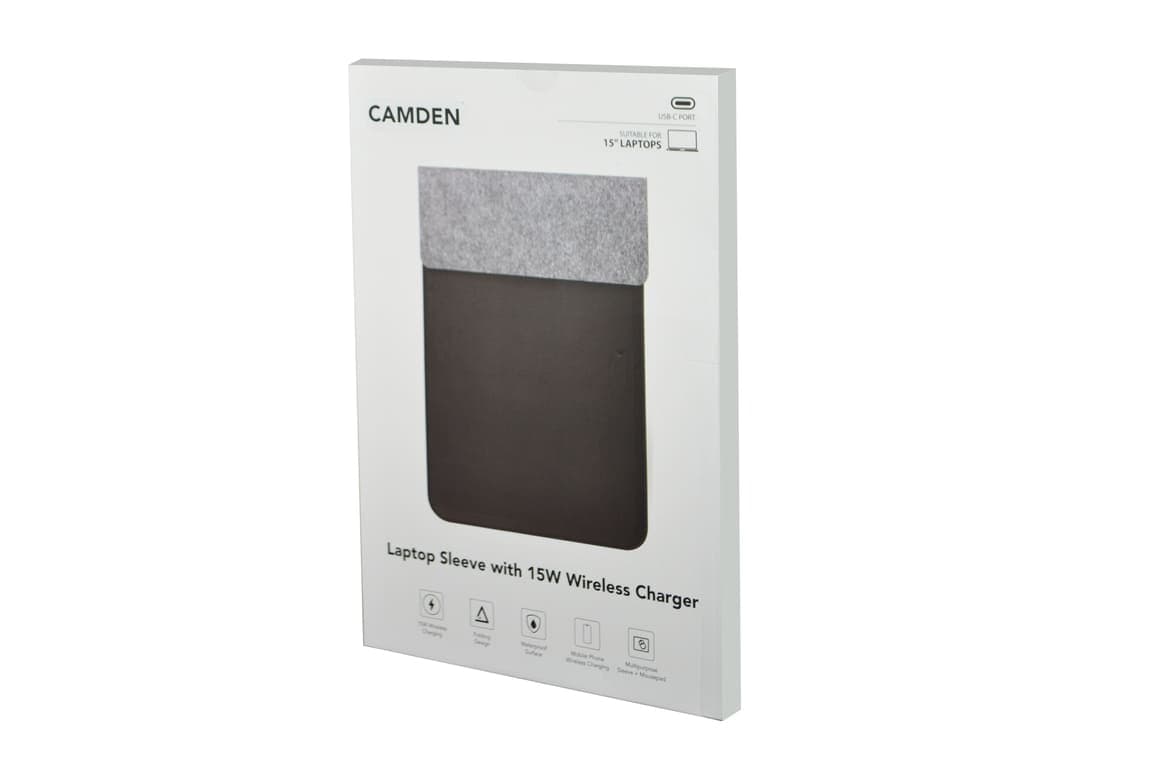 CAMDEN - Giftology 14" Felt Laptop Sleeve With 15W Magnetic Charger - Black 7