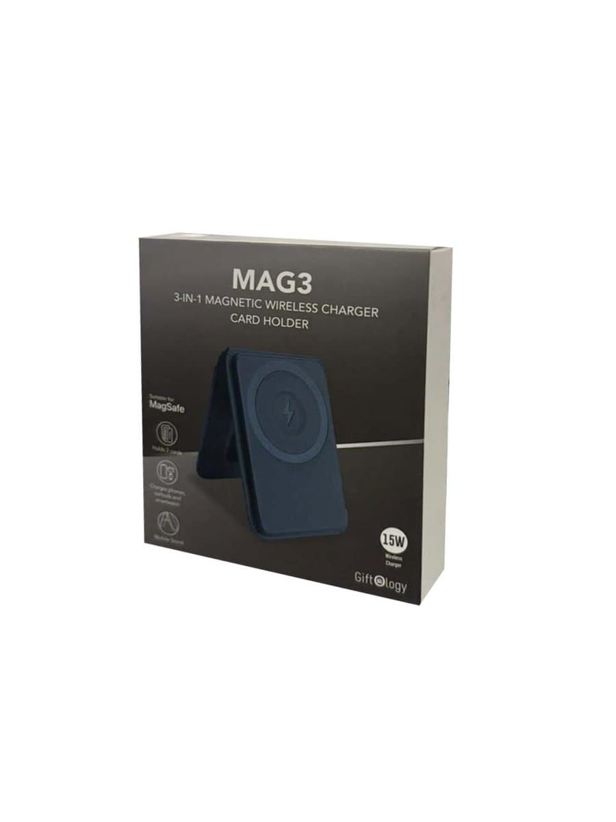 MAG3 - Giftology 3-in-1 Magnetic Wireless Charger Card Holder - Navy 10