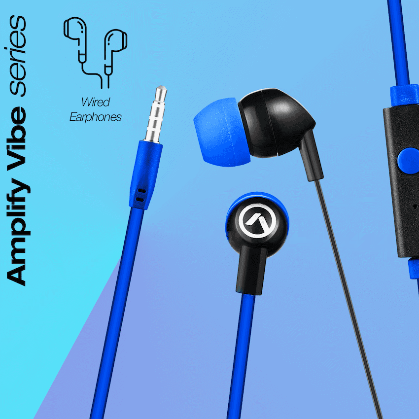 Amplify Vibe Series Earphones with Mic - Black and Blue 4