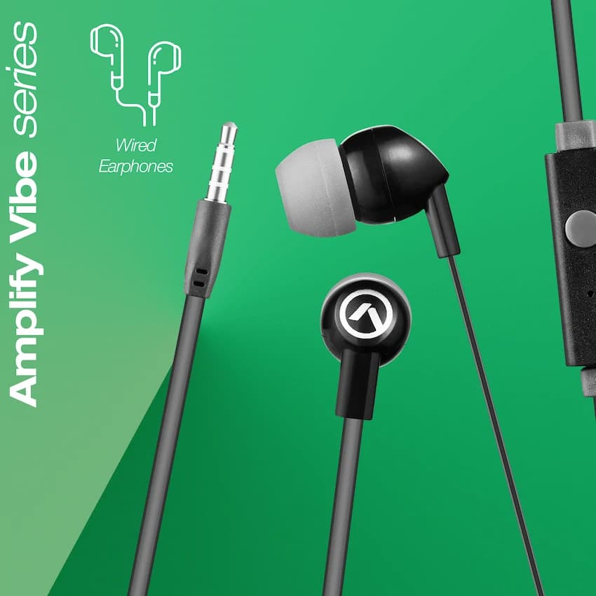 Amplify Vibe Series Earphones with Mic - Black and Grey 2