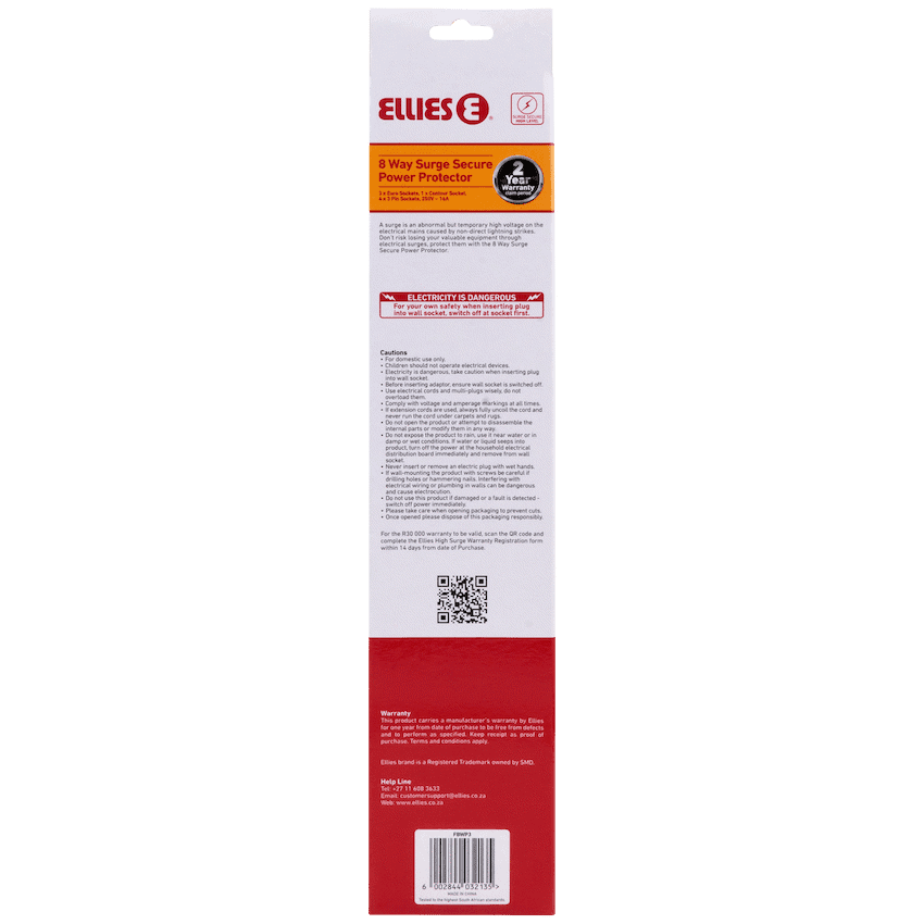 Ellies 8-Way High Surge Multiplug 0.5m 6