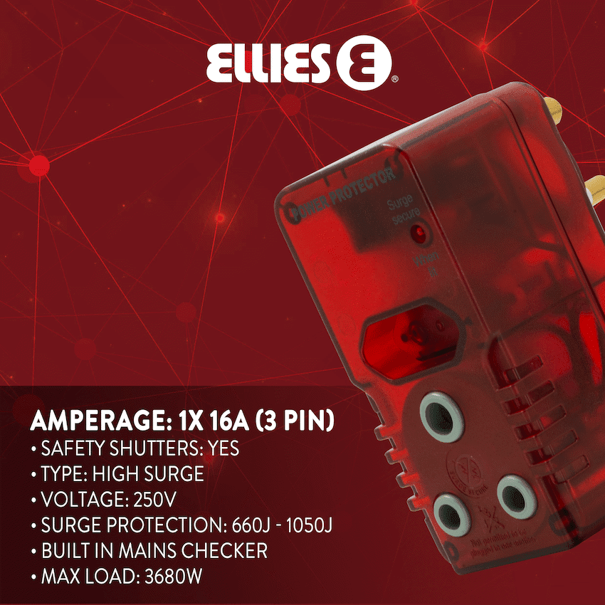 Ellies High Surge Adaptor 1x 5a (Euro), 1x 16a (3-Pin) 2