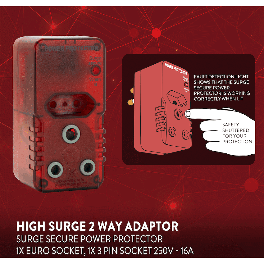 Ellies High Surge Adaptor 1x 5a (Euro), 1x 16a (3-Pin) 3