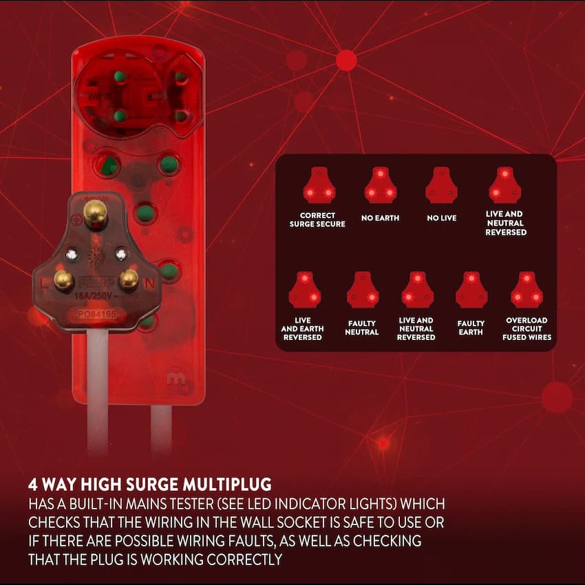 Ellies 4 Way High Surge Extension Lead - 3M 4