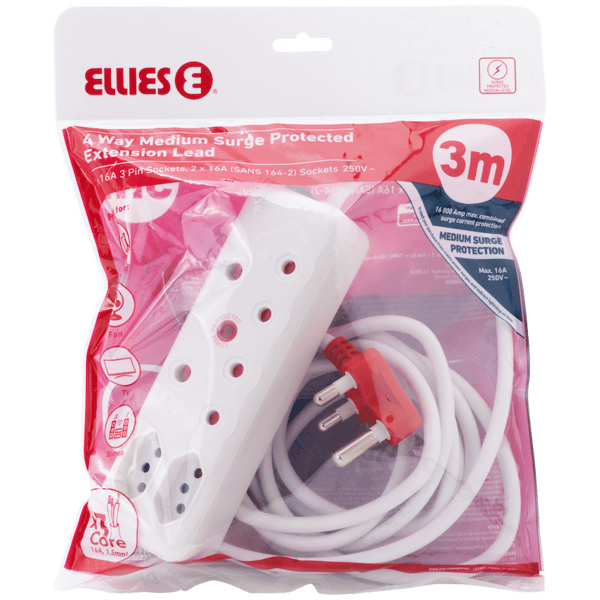 Ellies 4 Way Medium Surge Extension Lead -3M 5
