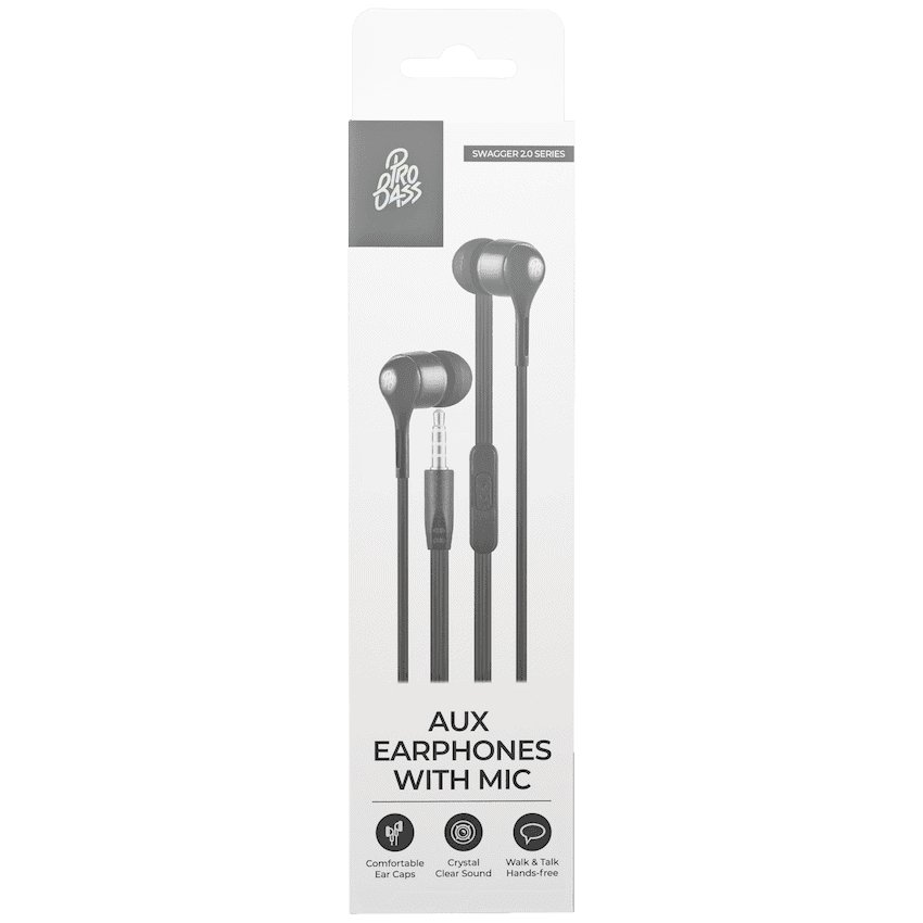 Pro Bass Swagger 2.0 Series - Boxed Auxiliary Earphone with Mic - Black 3