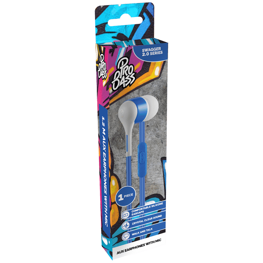 Pro Bass Swagger 2.0 Series - Boxed Auxiliary Earphone with Mic - Blue 2