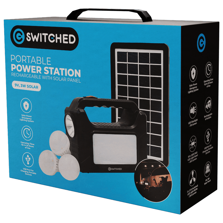 Switched Portable Power Station with Solar Panel - Black 5
