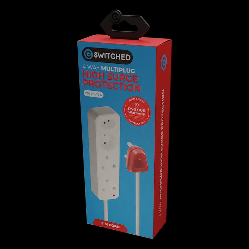 Switched High Surge 4-Way Multiplug 3m 1140J 2