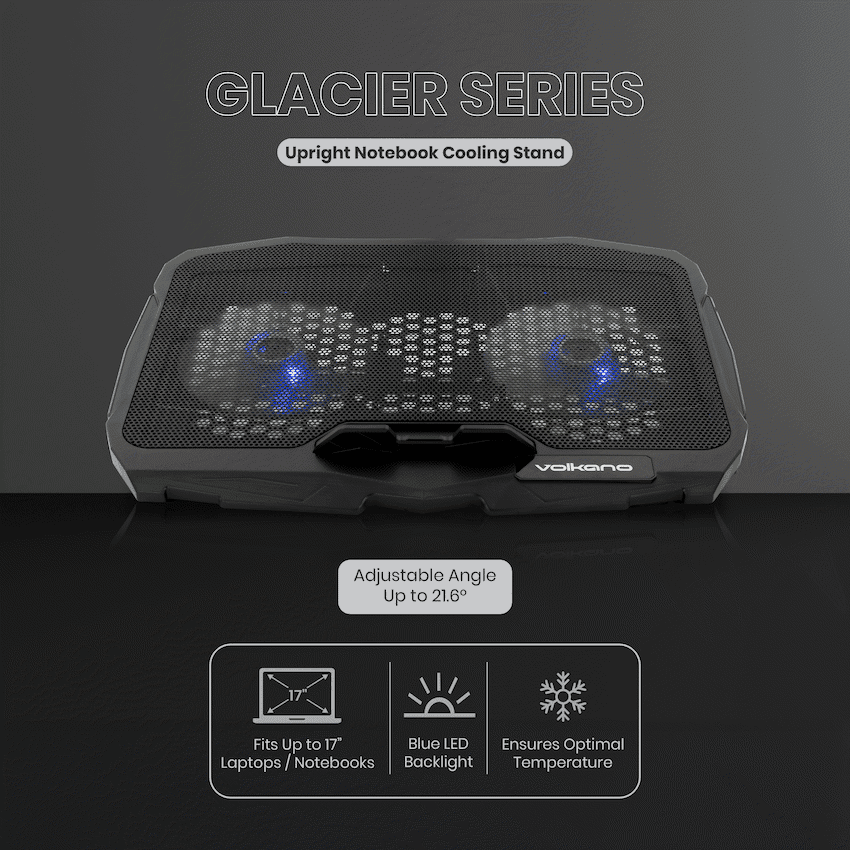 Volkano Glacier Series Upright Notebook Cooling Stand with Dual Fans 19