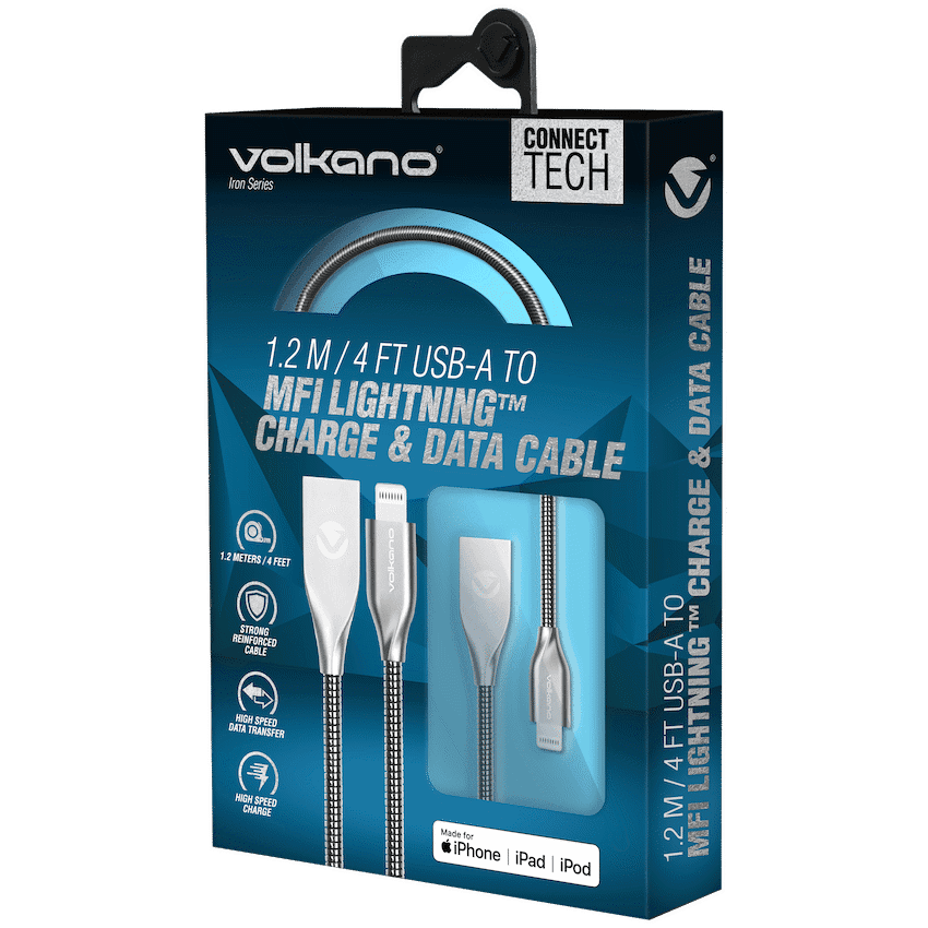 Volkano Iron Series Round Metallic Spring MFI Lightning Cable 1.2m - Silver 2