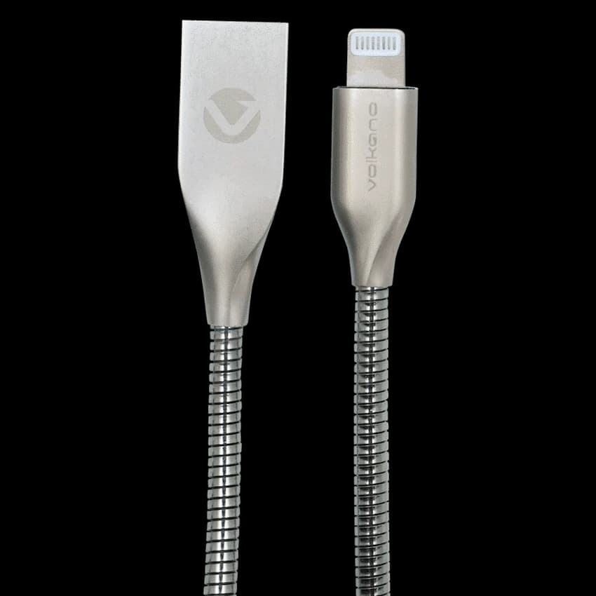 Volkano Iron Series Round Metallic Spring MFI Lightning Cable 1.2m - Silver 9