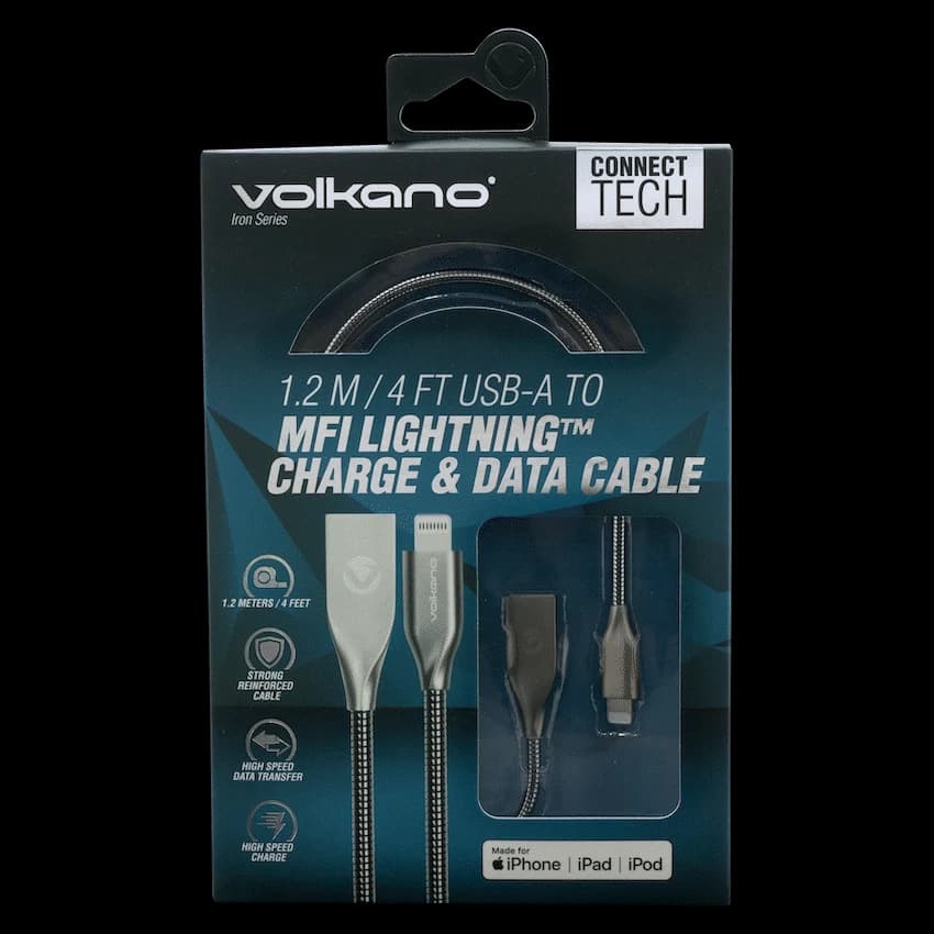 Volkano Iron Series Round Metallic Spring MFI Lightning Cable 1.2m - Silver 10