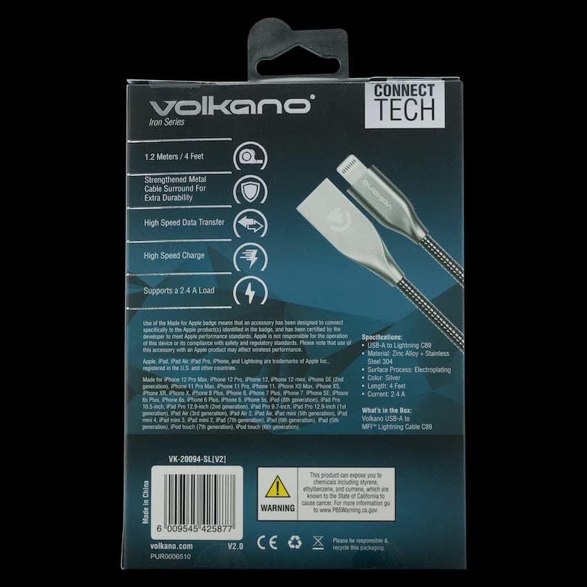 Volkano Iron Series Round Metallic Spring MFI Lightning Cable 1.2m - Silver 11