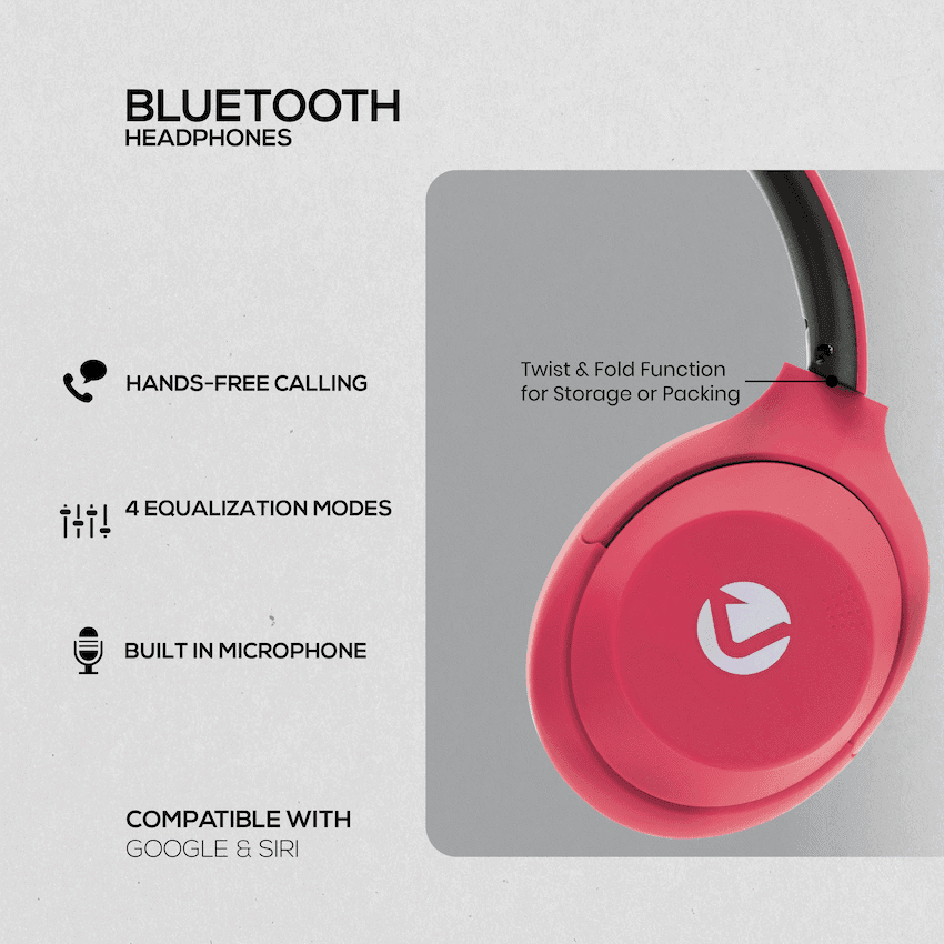 Volkano Cosmic 2 Series Bluetooth Headphones - Red 3