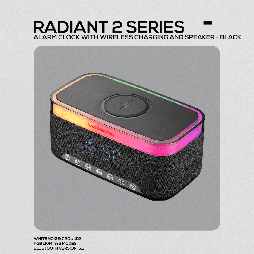 Volkano Radiant 2 Alarm Clock with Wireless Charging and Speaker - Black 3