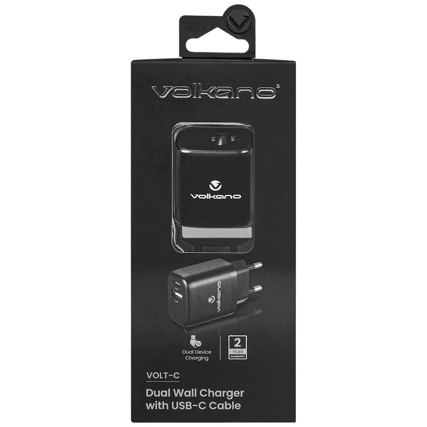 Volkano Volt-C Series Dual USB and USB-C Wall Charger with USB to USB-C Cable Included 6