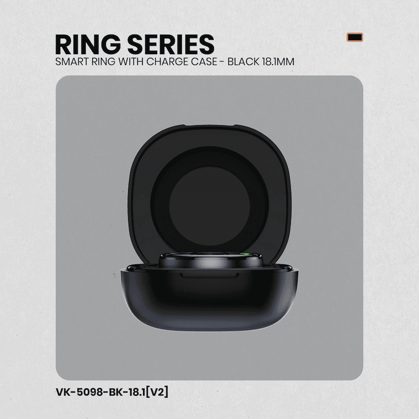 Volkano Ring Series Smart Ring with Charge Case - Black 18.1mm 2
