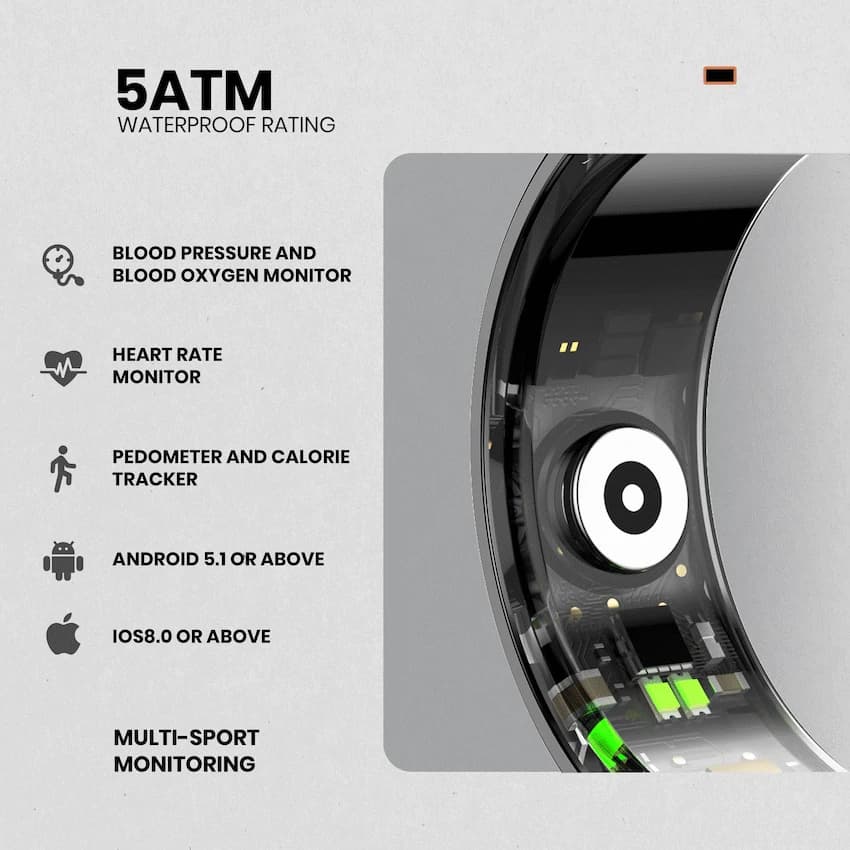 Volkano Ring Series Smart Ring with Charge Case - Black 19.8mm 5