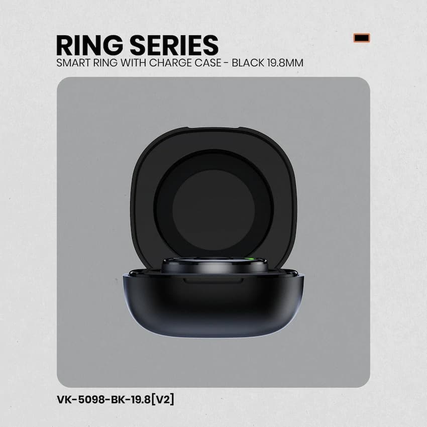 Volkano Ring Series Smart Ring with Charge Case - Black 19.8mm 7