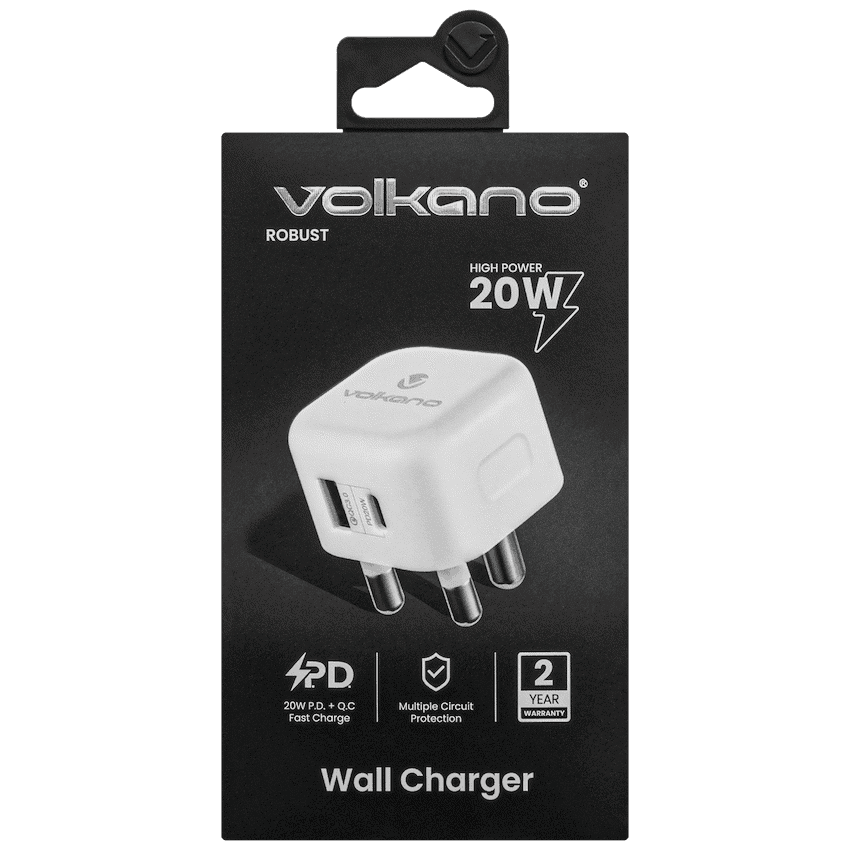 Volkano Robust Series 3-Pin SA to 20w PD + QC 3.0 Wall Charger 3