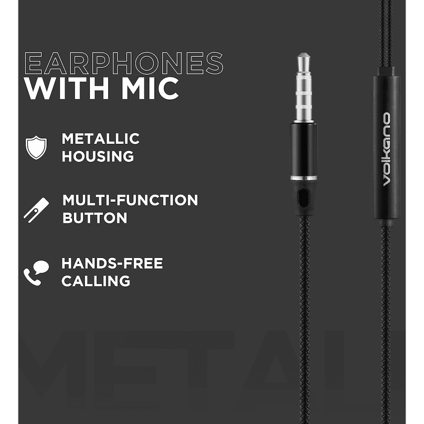 Volkano Earphones with Mic - STANNIC SERIES - Black 6