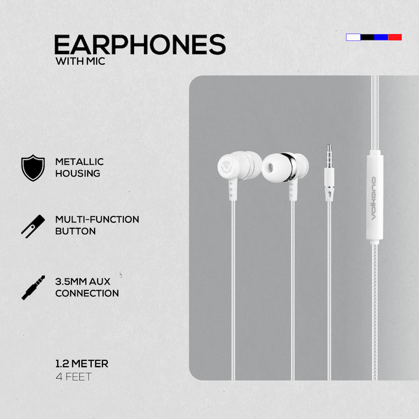 Volkano Earphones with Mic - Stannic Series - White 4