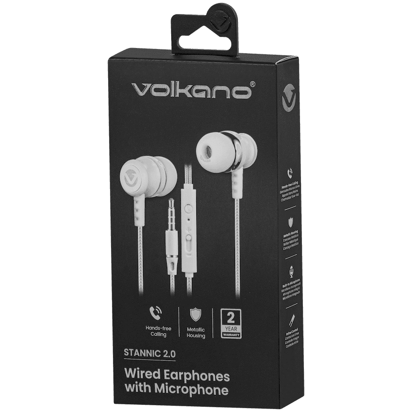 Volkano Earphones with Mic - Stannic Series - White 8