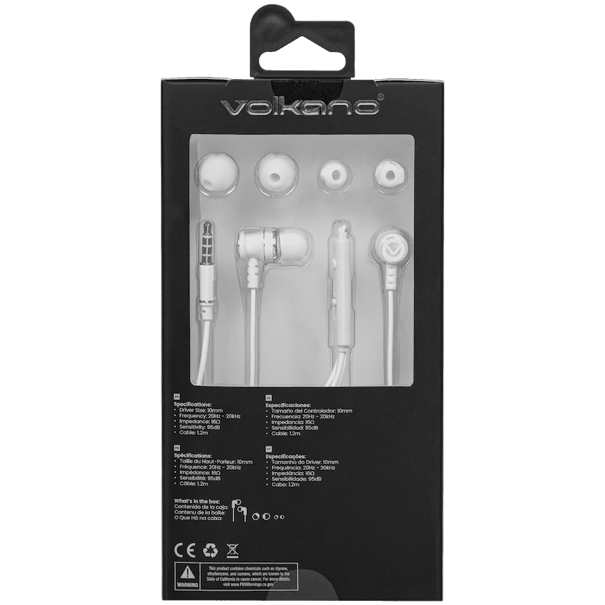 Volkano Earphones with Mic - Stannic Series - White 9