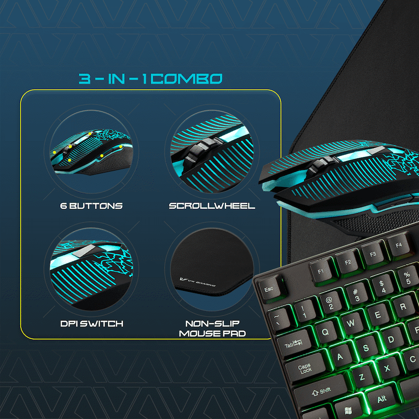 VX Gaming Artemis series 3-in-1 Combo KB, Mouse, Mousepad 4
