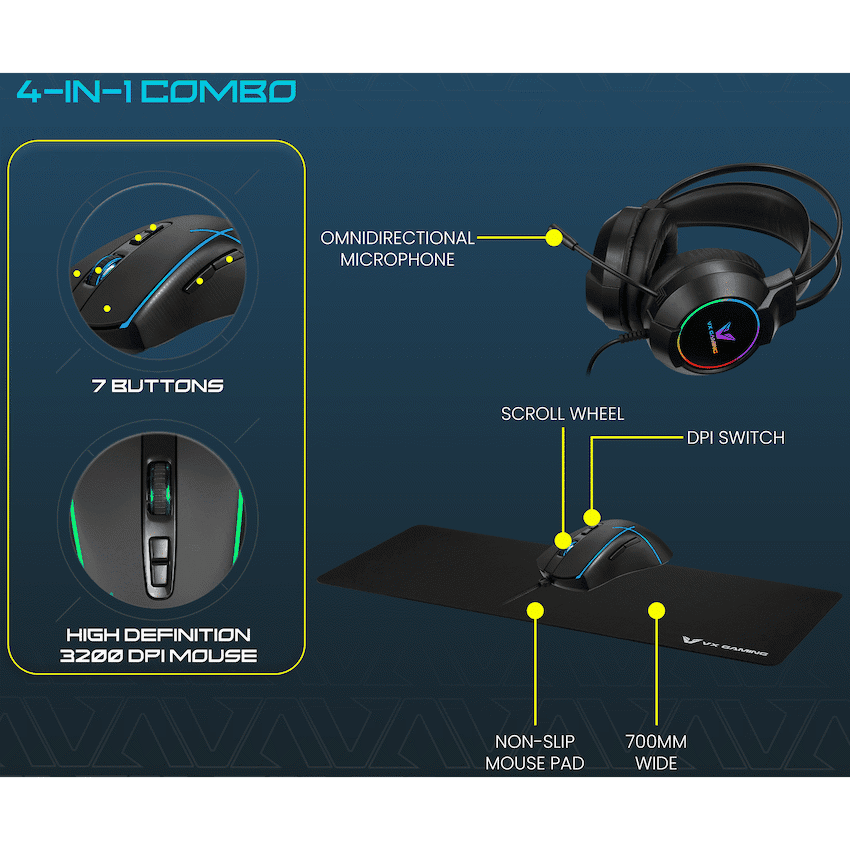 VX Gaming Heracles Series 4-in-1 Combo KB, Mouse, Mousepad, Headset 3