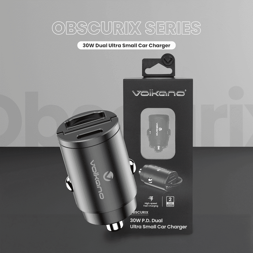 Volkano Obscurix Series 30w PD Dual USB-A and USB-C Ultra Small Car Charger 6