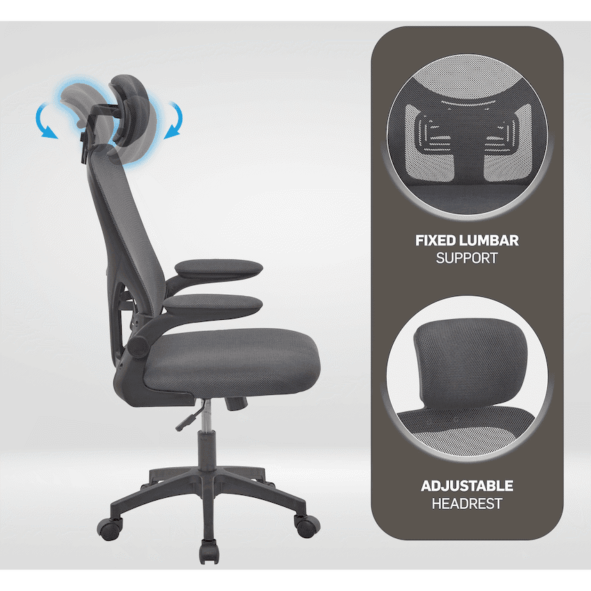 Everfurn Kira High Back Office Chair with Headrest - Grey with Black Frame 4