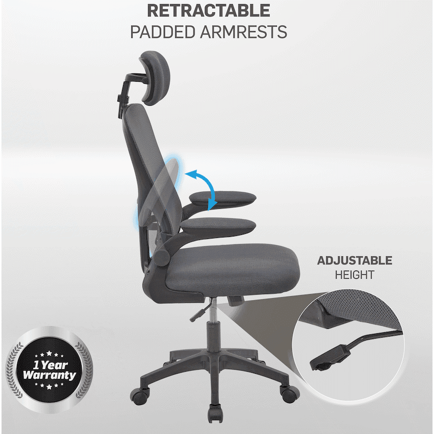 Everfurn Kira High Back Office Chair with Headrest - Grey with Black Frame 6