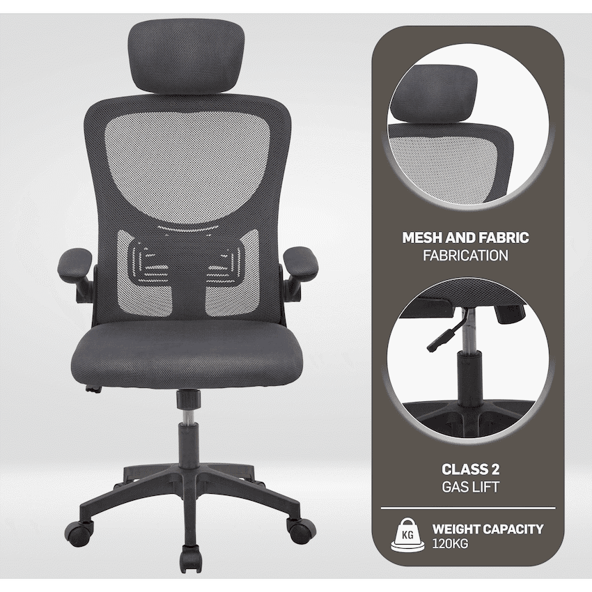 Everfurn Kira High Back Office Chair with Headrest - Grey with Black Frame 7