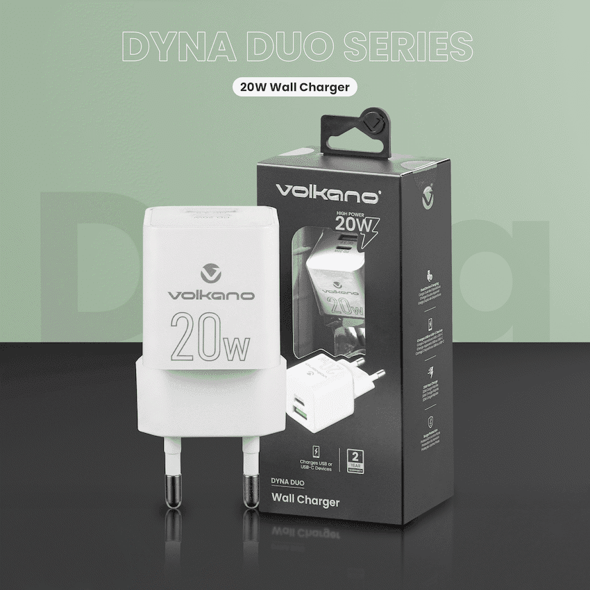 Volkano Dyna Duo 20w PD + QC 3.0 Wall Charger 6