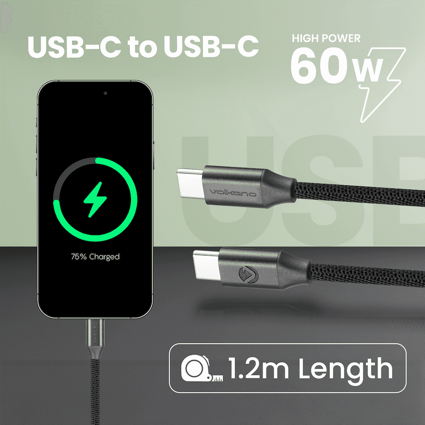 Volkano Weave Series Type-C to Type-C Cable (1.2m, 60w) - Black 4