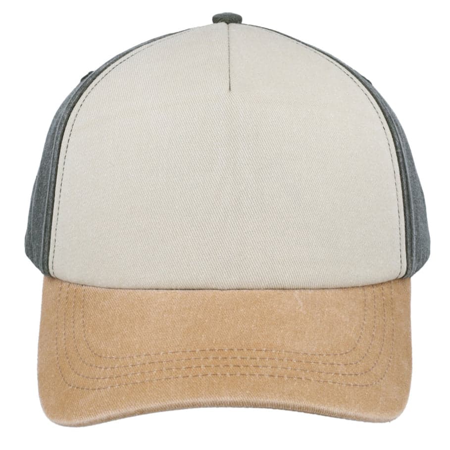 5 Panel Vintage Washed Cap - Olive/Stone/Mustard 1
