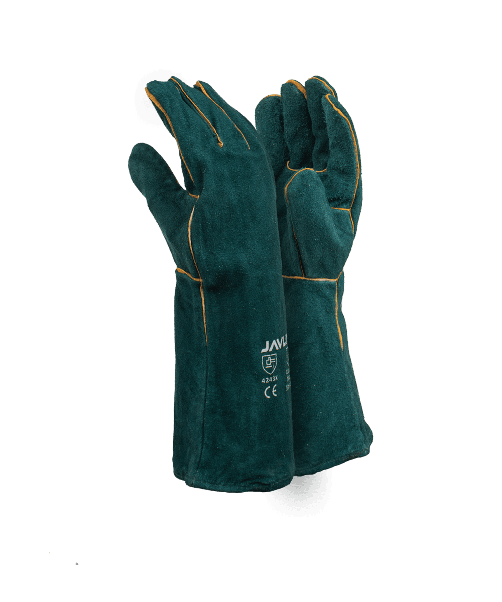 Green Leather Fully Welted Lined Gloves - 20cm Cuff - Green / As Supplied