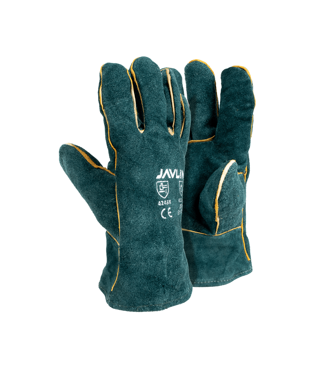 Green Leather Fully Welted Lined Gloves - 6cm Cuff - Green / As Supplied