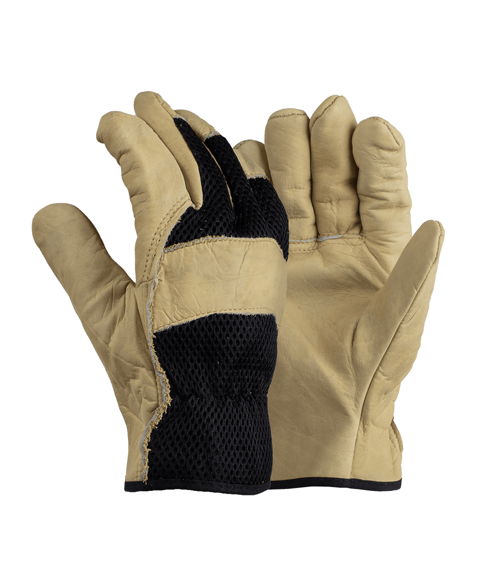 Beige VIP Cowhide Gloves With Mesh Back For Ventilation - Yellow / As Supplied