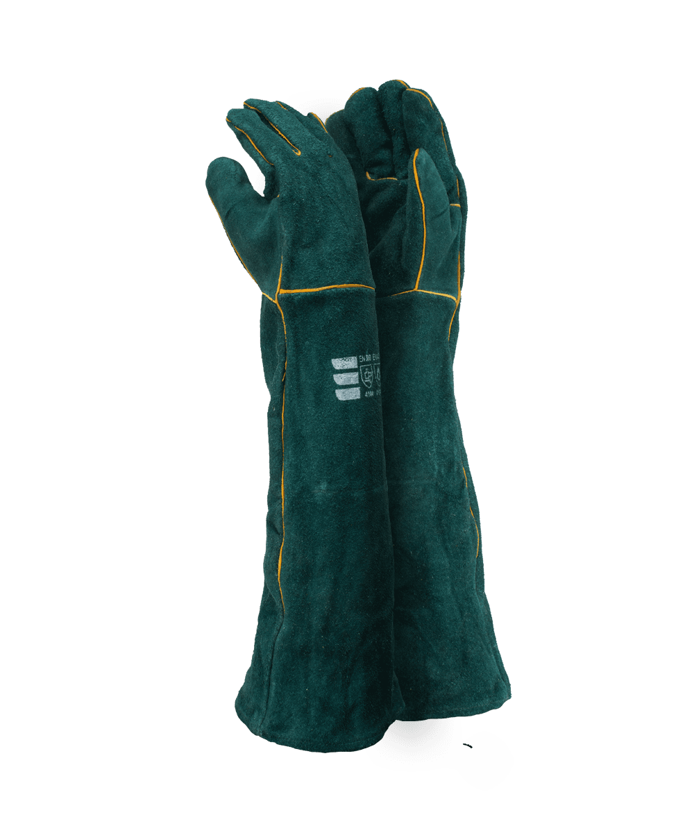 Green Leather Fully Welted Lined Gloves - 40cm Cuff - Bottle Green / As Supplied