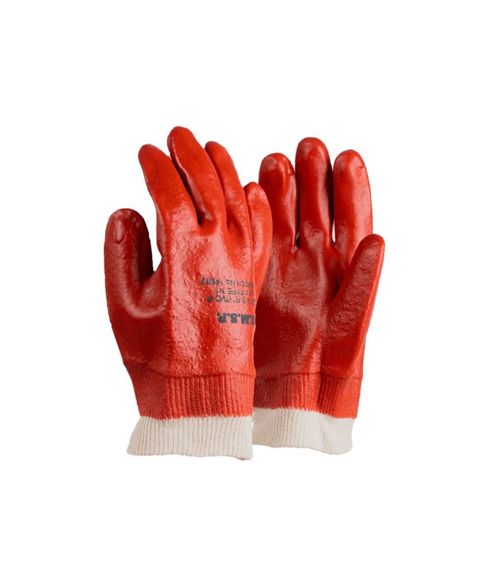 SABS PVC Chemical And Acid Knit Wrist Gloves - Red / 27cm