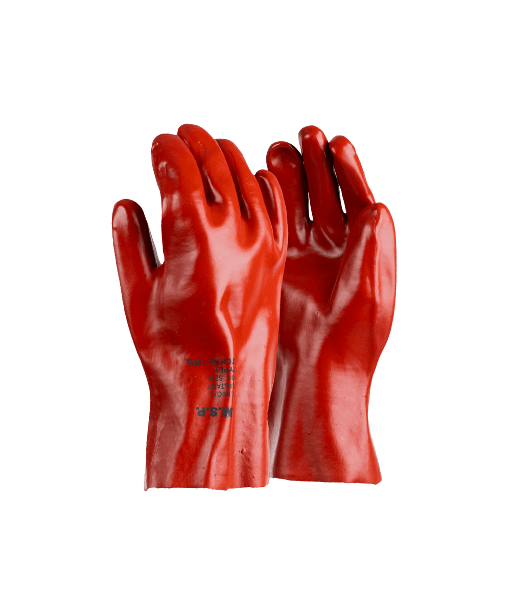 SABS PVC Chemical And Acid Gloves - 27cm - Red / 27cm