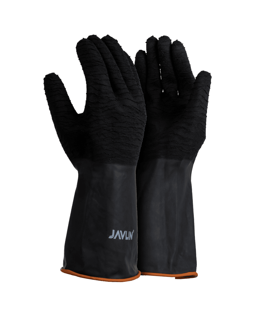 Elbow Length Industrial Rough Palm Rubber Gloves - Black & Orange / As Supplied